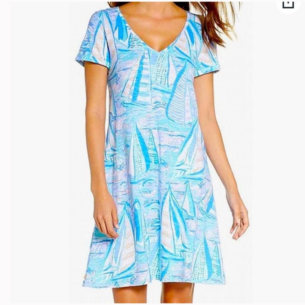 Lilly Pulitzer Jessica Short Sleeve Dress - Aboat Time Blue and Lilac - Size M